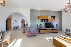 比索里瓦迪的住宿－GREEN IN BLUE RESIDENCE LOGARAS，带沙发和电视的客厅