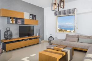 比索里瓦迪的住宿－GREEN IN BLUE RESIDENCE LOGARAS，带沙发和电视的客厅