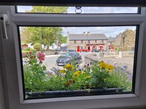 a window with a bunch of flowers in a window box at The Speak Easy Cottage Multyfarnham 0876682090 in Multyfarnham