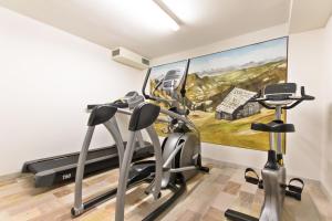 a gym with two exercise bikes and a painting at Pensione Camoscio in La Villa