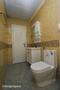 a bathroom with a white toilet and a sink at Royal Milk pipeline apartment in Addis Ababa