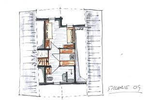 un dibujo arquitectónico de una casa con escalera en Alte Mühle, en Nauders