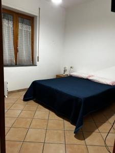 ein Schlafzimmer mit einem Bett mit einer blauen Decke darauf in der Unterkunft Casa Vacanze Vista al Mar in Marina di Camerota