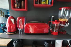eine Theke mit einem Toaster und einem Mixer darauf in der Unterkunft T2 Cubano Montpellier Parking Proche Plages in Montpellier