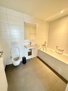 3.5Room@MydiHei Apartments في نيوهاسن ام رينفا: حمام مع مرحاض ومغسلة