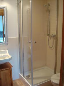 a shower with a glass door in a bathroom at Welcome Home in Winterberg