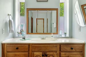a bathroom with a sink and a mirror at Vintage Sunrise Home-Lake View in Lake Murray Shores +47 photos
