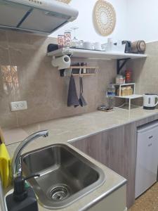 a kitchen with a sink and a counter top at Dekel in Arad