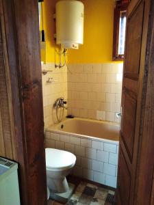 a bathroom with a toilet and a bath tub at Vikendica Studenac in Bajina Bašta