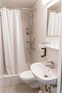 a bathroom with a sink and a toilet and a shower at Tagungs und Gästehaus St Georg in Cologne