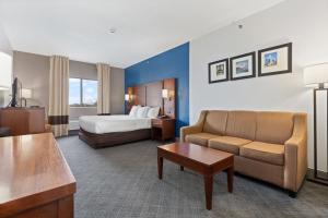 a hotel room with a bed and a couch at Comfort Suites Lombard/Addison in Lombard