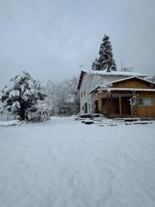 a house covered in snow in front of a yard at Togaku Hokosha - Vacation STAY 15781 in Nagano