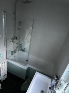 uma casa de banho com uma banheira, um lavatório e um espelho. em The Lodge-Cozy and serene home em Cavan