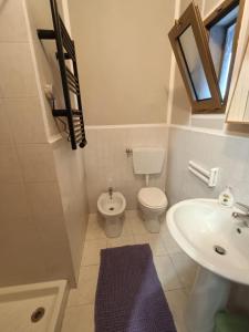 a small bathroom with a toilet and a sink at Iacovino Country House in Sarzana