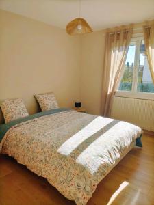 ein Schlafzimmer mit einem Bett und einem Fenster in der Unterkunft L'étape Nuitonne - Gîte avec jardin pour 6 personnes in Nuits-Saint-Georges