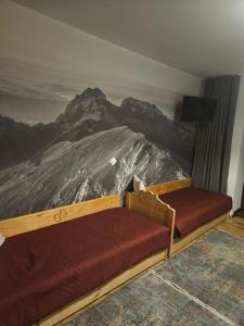um quarto com um mural de montanha na parede em HALNY em Białka Tatrzanska