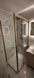 een badkamer met een glazen douche en een wastafel bij Village Pont Royal en Provence - maeva Home - Appartement 2 pièces 4 person 154 in Mallemort