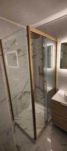 une salle de bain avec une douche en verre et un lavabo dans l'établissement Village Pont Royal en Provence - maeva Home - Appartement cosy et climatisé 2 pièces 4 personnes - Sélection - super Home MAE-2154, à Mallemort