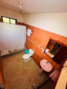 Constellation Hotel 3 في Dajabón: حمام مع حوض ومرحاض