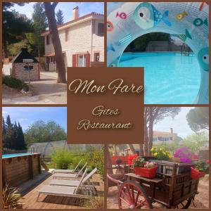 uma colagem de fotos de uma piscina e uma casa em MON FARE em Argelès-sur-Mer