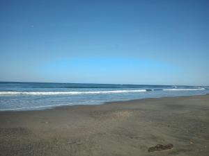 una playa de arena con olas en el océano en Casa Lagarto Beachfront, en Venado