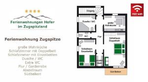 Načrt razporeditve prostorov v nastanitvi Wohnung in Oberau