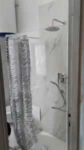 a shower with a glass door in a bathroom at BILOCALE CON VISTA MARE E MON in Cala Gonone