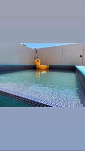 a pool with a yellow rubber duck in the water at Casa rossi in Tecolutla