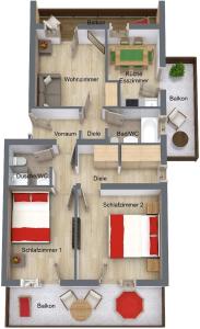 Načrt razporeditve prostorov v nastanitvi Familienappartement Seenland
