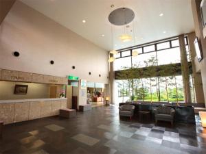 a waiting room with black chairs and a large window at Matsushima Kanko Hotel Misakitei - Vacation STAY 22871v in Kami Amakusa