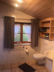 uma casa de banho com um WC e uma janela em Ferienwohnungen Rosenegger em Staudach-Egerndach
