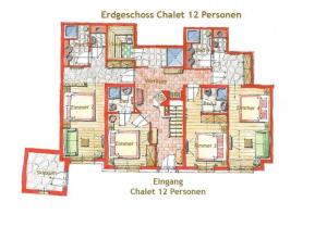 uma planta de um edifício de apartamentos com em Ferienhaus für zehn Erwachsene und zwei Kinder mit Sauna und Kamin em Flachau