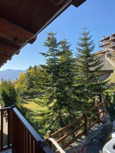 two christmas trees on a balcony of a house at BAITA ARIANNA TRILOCALE SISES in Sestriere