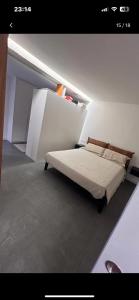 1 dormitorio con 1 cama en una habitación blanca en Maison du Plaisir, en Renens