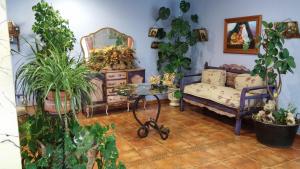 a living room with a couch and a table with plants at Hotel Restaurante Segobriga in Villas Viejas