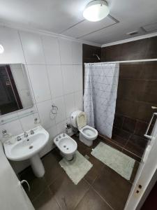 a bathroom with a sink and a toilet and a shower at Departamento “Edificio Manuelita” in Resistencia