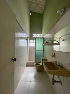 La salle de bains est pourvue de toilettes et d'un lavabo. dans l'établissement Casa vacacional con piscina privada, à Mariquita