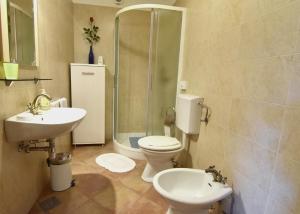 ポレッチにあるKlimatisierte Wohnung in Tar mit Garten, Terrasse und Grillのトイレ、洗面台、シャワー付きのバスルーム