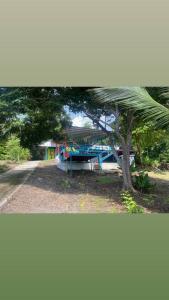 un parco con parco giochi con albero e barca di Casa de Colores a Puntarenas