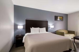 a bedroom with a large white bed and a chair at Quality Inn Columbia in Columbia