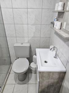 a white bathroom with a toilet and a sink at Consulado Americano apartamento 50 metros da entrada para Visto Consulado EUA Porto Alegre com garagem in Porto Alegre +31 photos