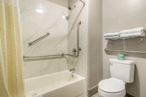 ein Badezimmer mit einem weißen WC und einer Dusche in der Unterkunft Quality Inn Simpsonville-Greenville in Simpsonville
