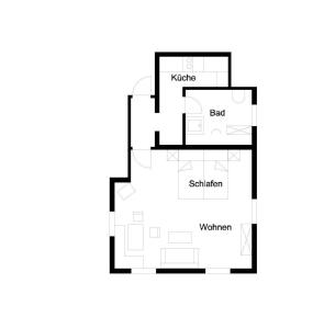 a black and white floor plan of a house at Nette Wohnung in Garitz mit Garten, Terrasse und Grill in Bad Kissingen