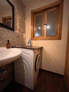 uma casa de banho com uma máquina de lavar roupa e um lavatório em Casa María da Reza em Ribadavia
