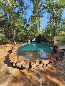 a swimming pool in the middle of a forest at Waterfront Houston Hide out In A Magical Forest in Waller