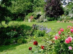 a garden with a bunch of flowers in the grass at Ferienwohnung in Schlag mit großer Terrasse - b57148 in Kirchdorf im Wald