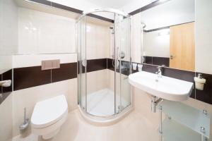 a bathroom with a toilet a sink and a shower at Moderne Ferienwohnung mit einem Schlafzimmer in Gargellen