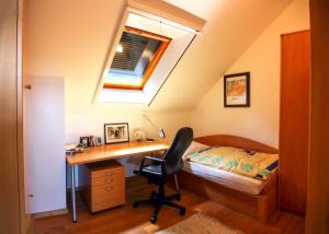1 dormitorio con escritorio, 1 cama y ventana en Unterkunft VILLA KATARINA, en Mokronog