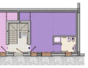 een plattegrond van een kamer met paarse muren bij Lavanda - Studio-Apartment auf einem Bauernhof im Grünen zwischen Reggio und Modena in Scandiano