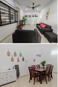 een woonkamer met een bank en een tafel bij Favourite Homestay Melaka in Melaka